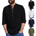 Erik Breathable Linen Blend Shirt with Stand Collar and Long Sleeve