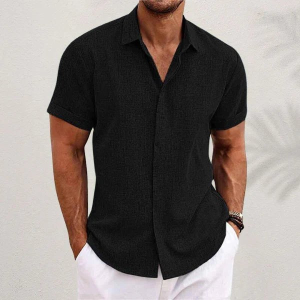 Erik Cotton Shirt with Short Sleeve in Black
