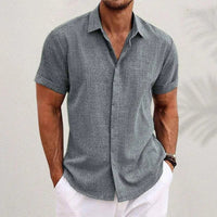 Erik Cotton Shirt with Short Sleeve in Grey