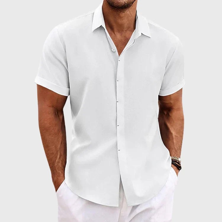 Erik Cotton Shirt with Short Sleeve in White