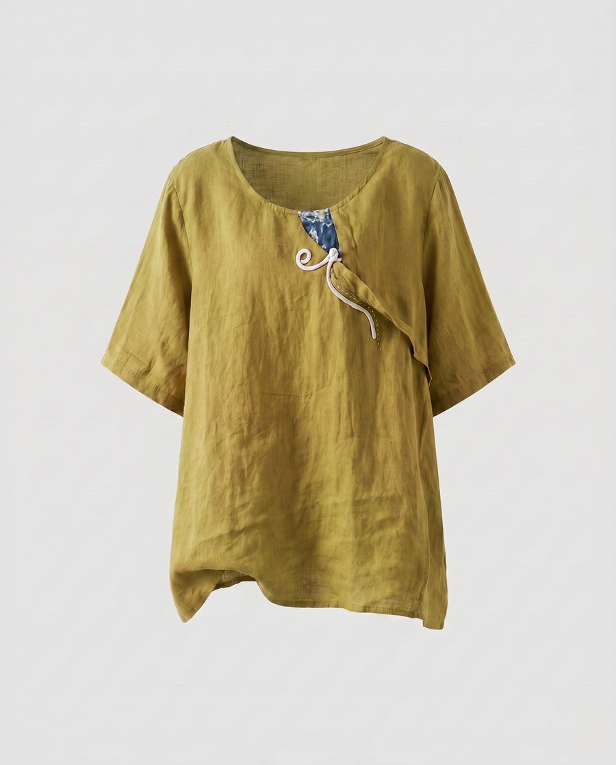 Erin Casual Linen Blouse in Grasgrün