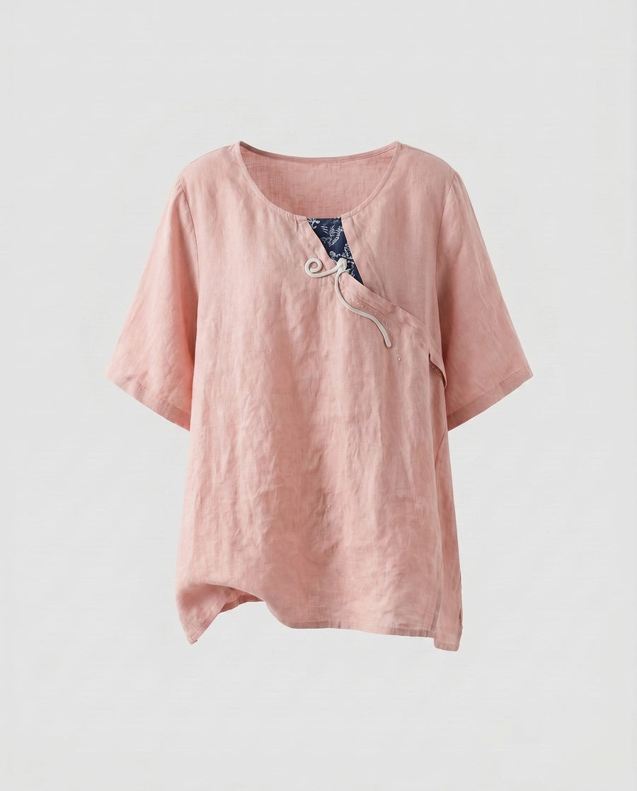 Erin Casual Linen Blouse in Pink
