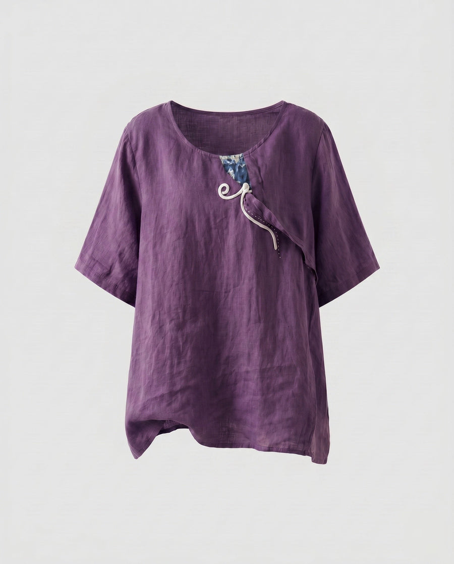 Erin Casual Linen Blouse in Purple