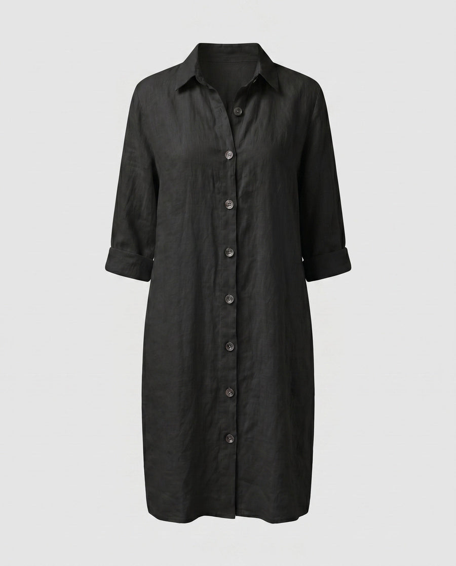 Erin Elegant Linen Dress in Black