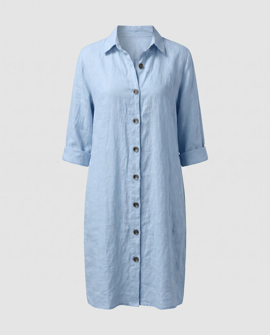 Erin Elegant Linen Dress in Blue
