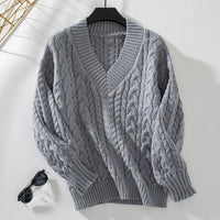 Erin Knit Sweater with V-Neck in Grey