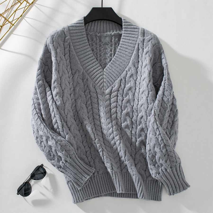 Erin Knit Sweater with V-Neck in Grey