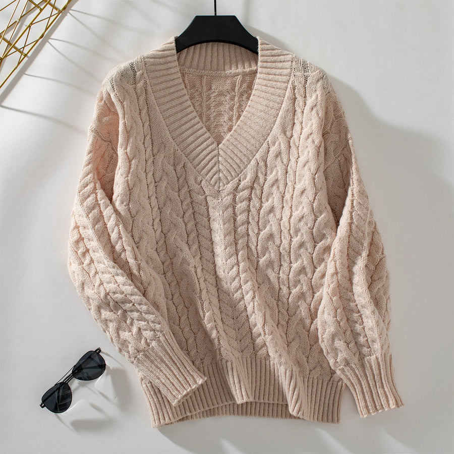 Erin Knit Sweater with V-Neck in Khaki