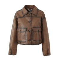 Erin Leather Jacket with Pockets in Dark Brown