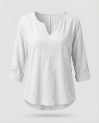 Erin Linen Blouse with V-Neck in Light Blue