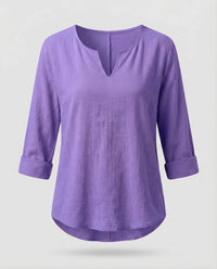 Erin Linen Blouse with V-Neck in Purple