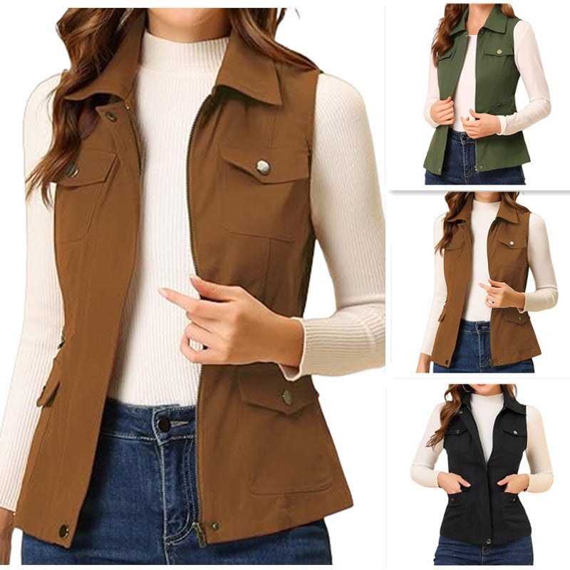 Erin Vest with Zip Front and Pockets in Black