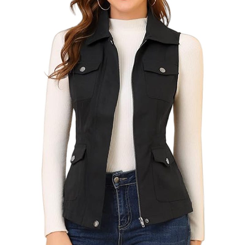 Erin Vest with Zip Front and Pockets in Black