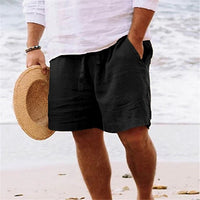 Ernst Airy Linen Shorts with Elastic Waist and Pockets in Black