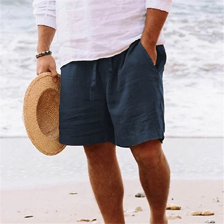 Ernst Airy Linen Shorts with Elastic Waist and Pockets in Blue