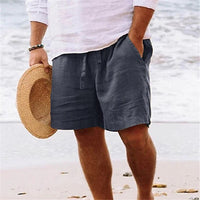 Ernst Airy Linen Shorts with Elastic Waist and Pockets in Dark Grey