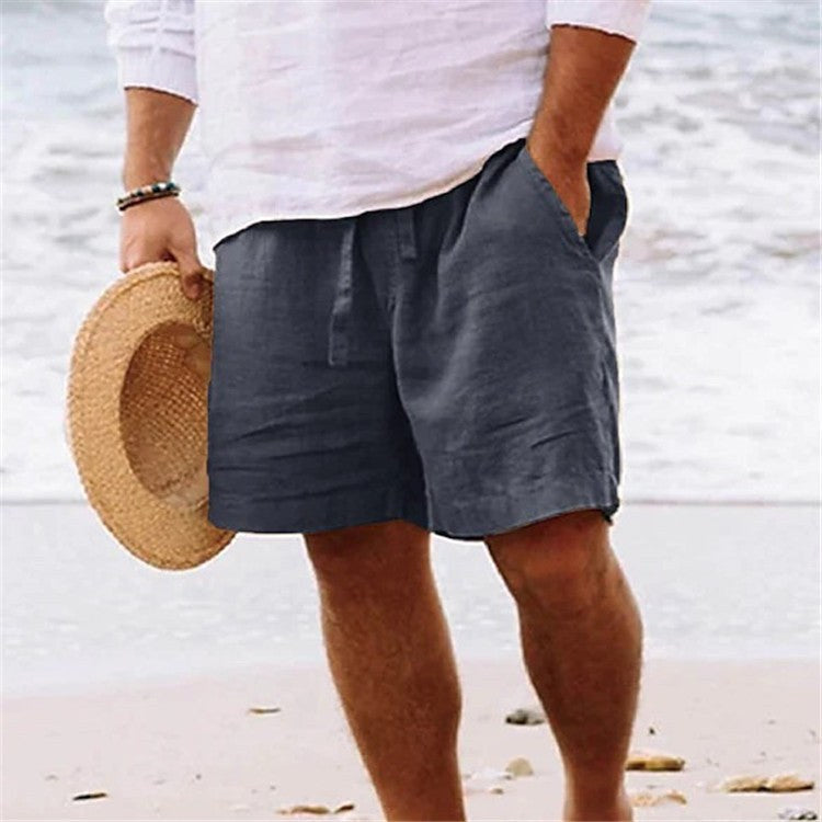 Ernst Airy Linen Shorts with Elastic Waist and Pockets in Dark Grey