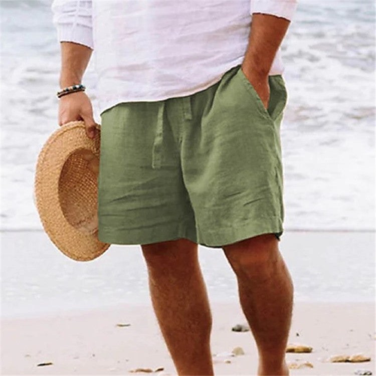 Ernst Airy Linen Shorts with Elastic Waist and Pockets in Green