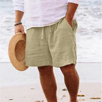 Ernst Airy Linen Shorts with Elastic Waist and Pockets in Yellow