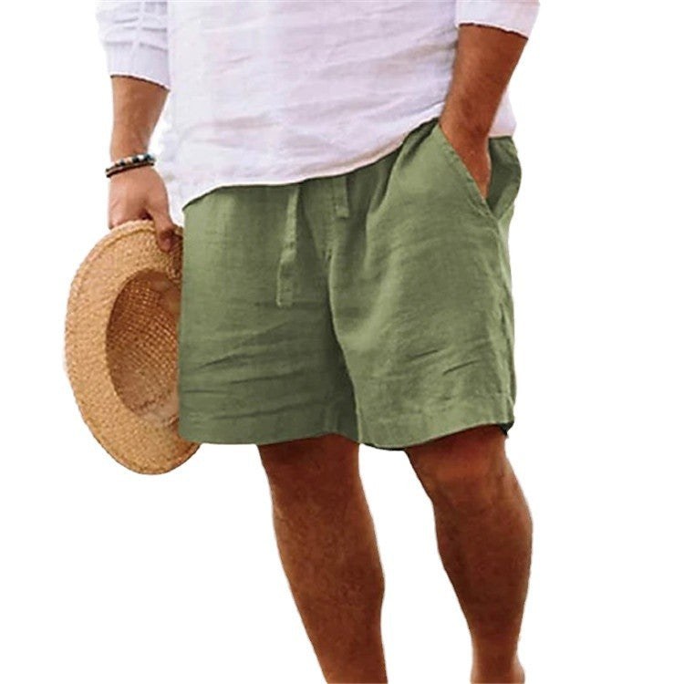 Ernst Airy Linen Shorts with Elastic Waist and Pockets in Yellow