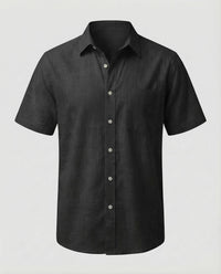 Ernst Linen Shirt with Short Sleeve in Black