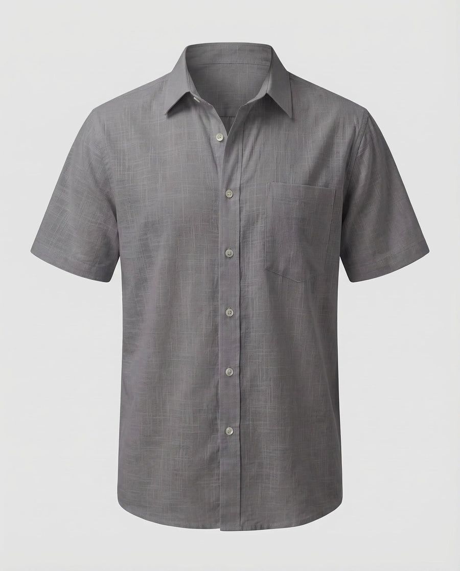 Ernst Linen Shirt with Short Sleeve in Grey