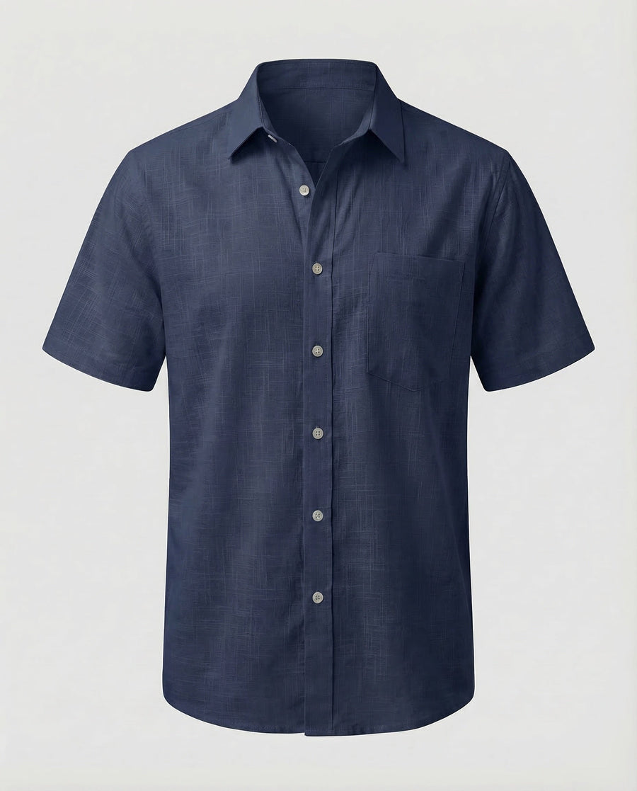 Ernst Linen Shirt with Short Sleeve in Navy