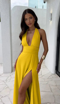 Esme Dress with V-Neck in Yellow