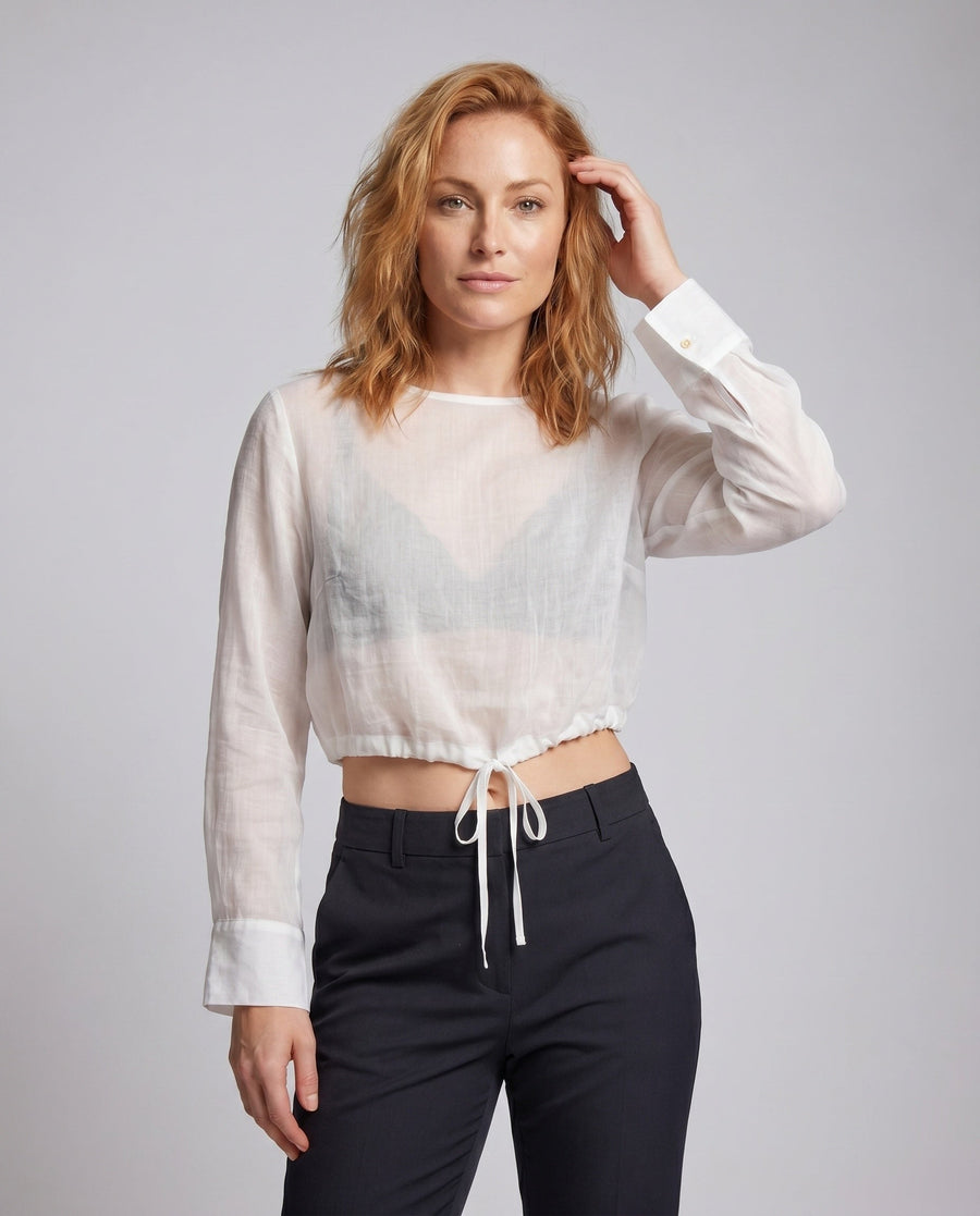 Esme Elegant Linen Top with Stand Collar
