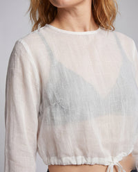 Esme Elegant Linen Top with Stand Collar