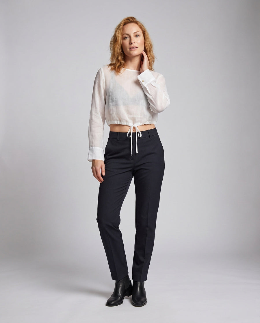 Esme Elegant Linen Top with Stand Collar