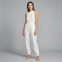 Esme Halter Smocked Jumpsuit in Ivory
