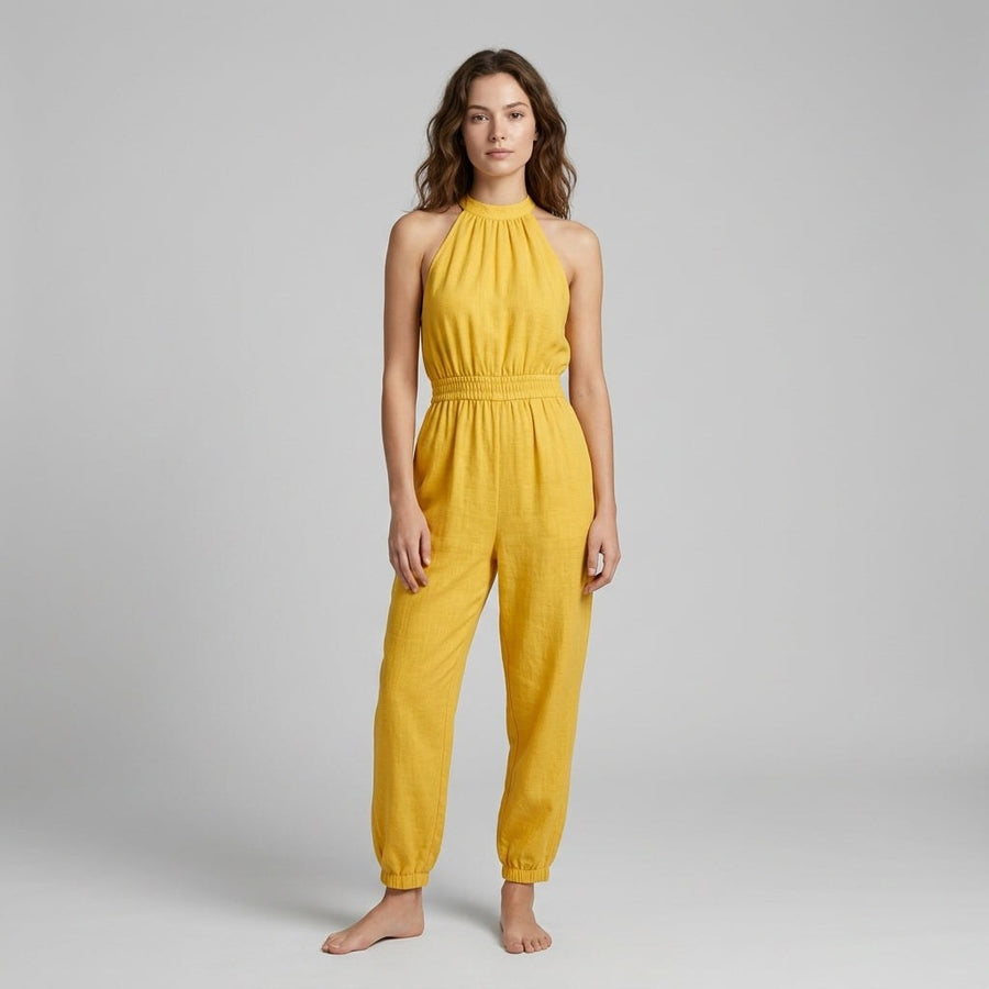 Esme Halter Smocked Jumpsuit in Marigold