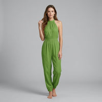 Esme Halter Smocked Jumpsuit in Moss Green