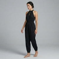 Esme Halter Smocked Jumpsuit in Noir