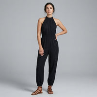 Esme Halter Smocked Jumpsuit in Noir
