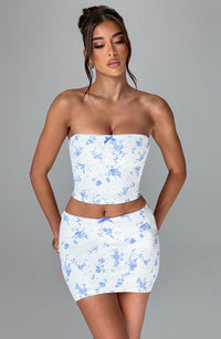 Christine Mini Skirt - Blue Ditsy Print