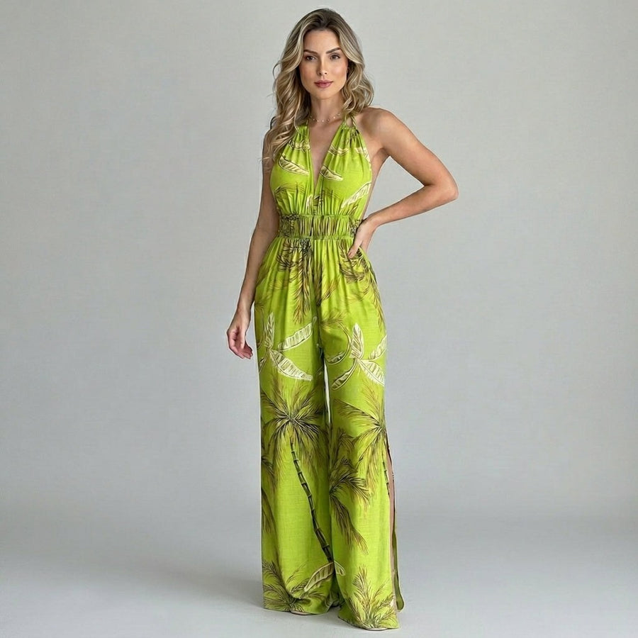 Estella Halter Slit Maxi Dress in Olive