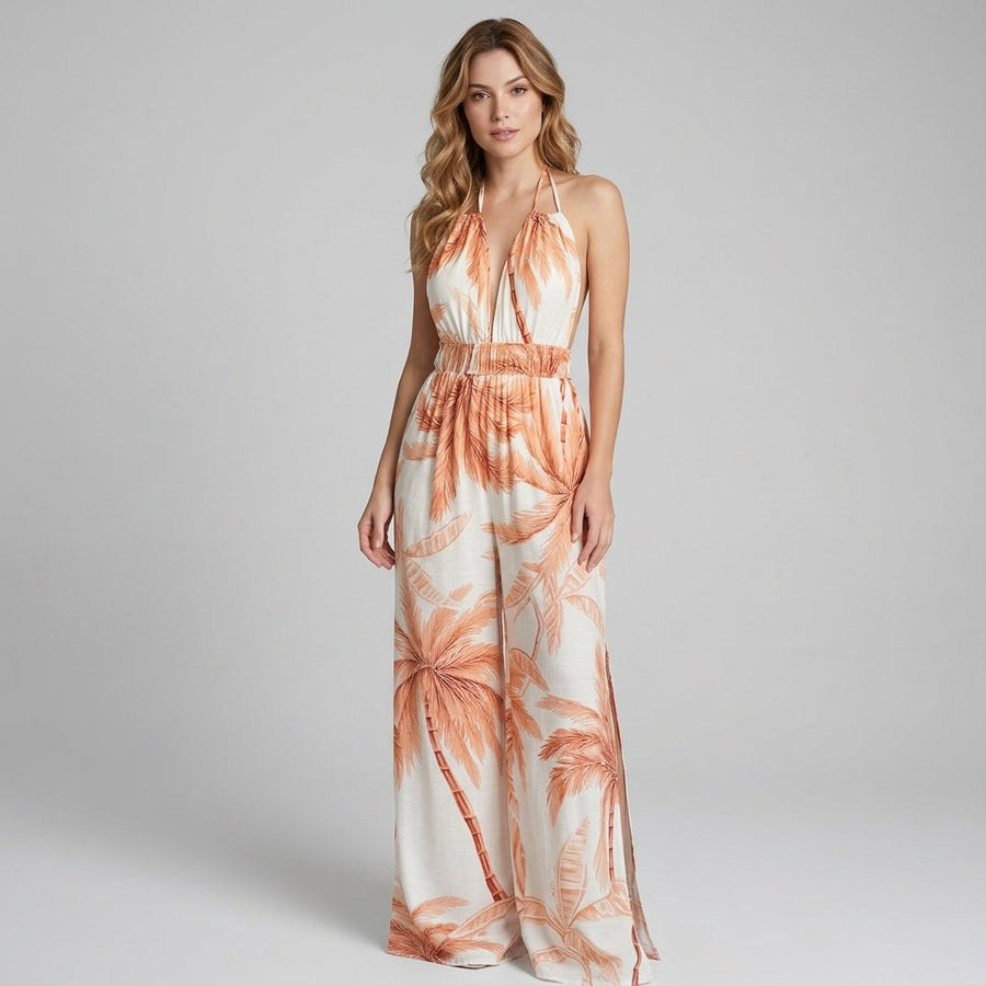 Estella Halter Slit Maxi Dress in Sand