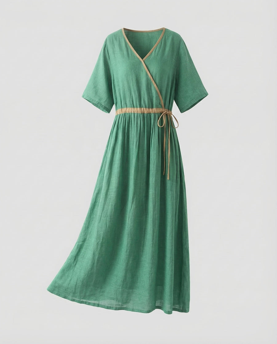 Estelle Linen Maxi Dress in Green