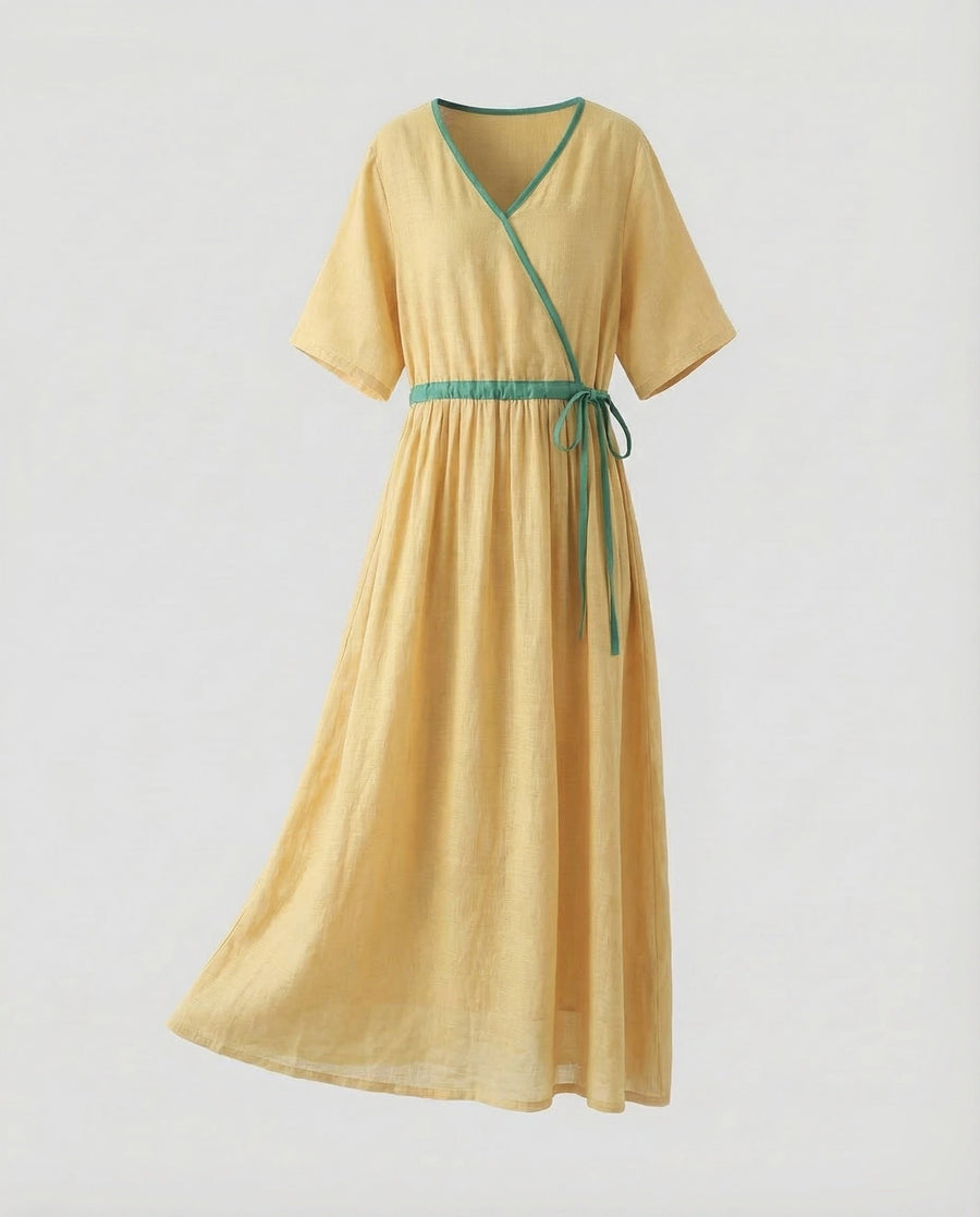 Estelle Linen Maxi Dress in Yellow
