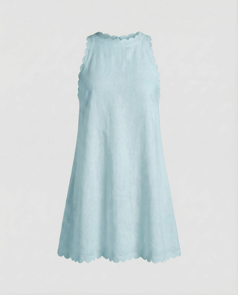 Estelle Linen Mini Dress in Cyan