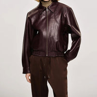 Esther Leather Jacket in Wine Red