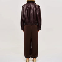 Esther Leather Jacket in Wine Red