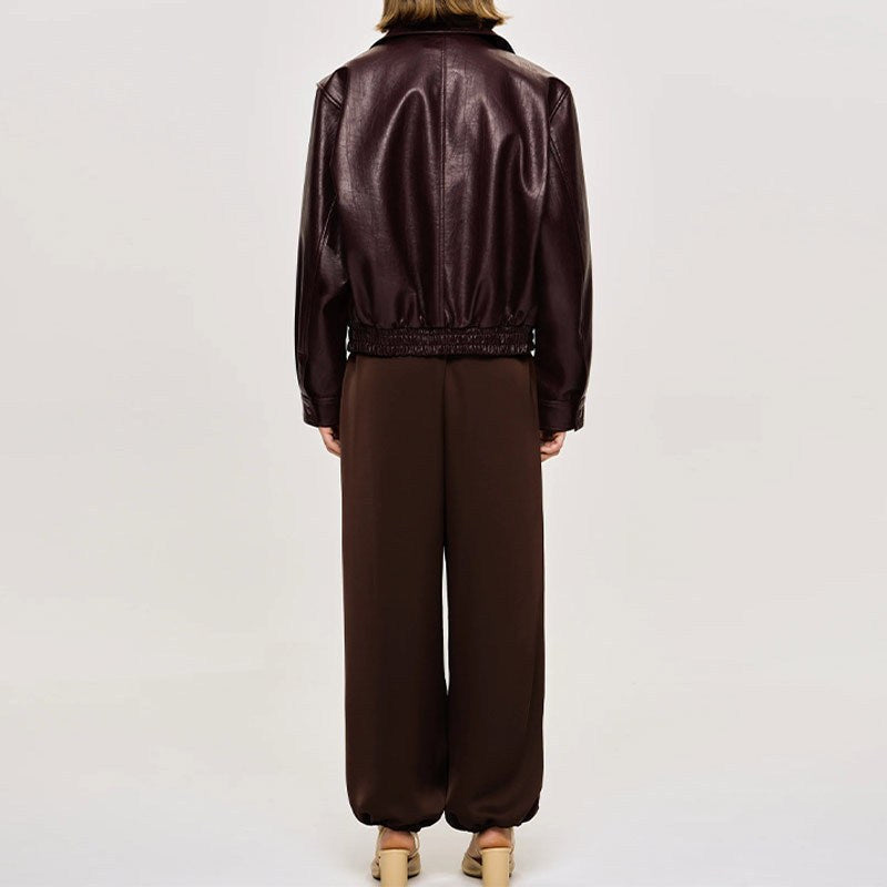 Esther Leather Jacket in Wine Red