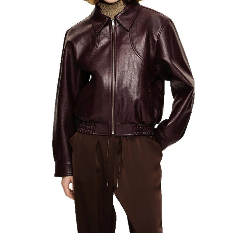 Esther Leather Jacket in Wine Red