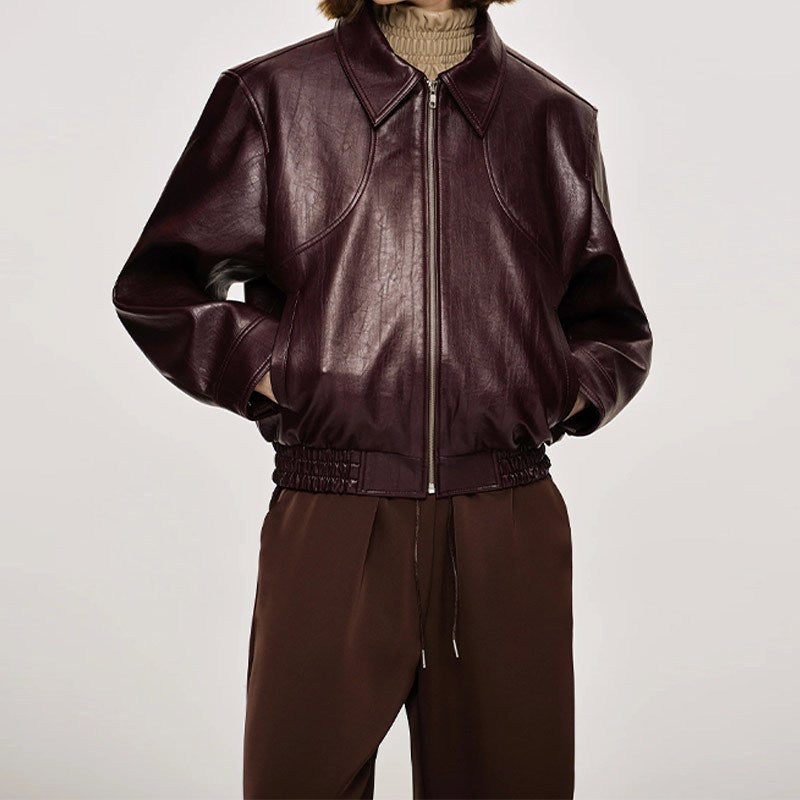 Esther Leather Jacket in Wine Red