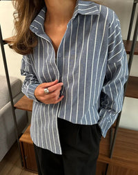 Etta Casual Blouse with Striped in Blue Grey