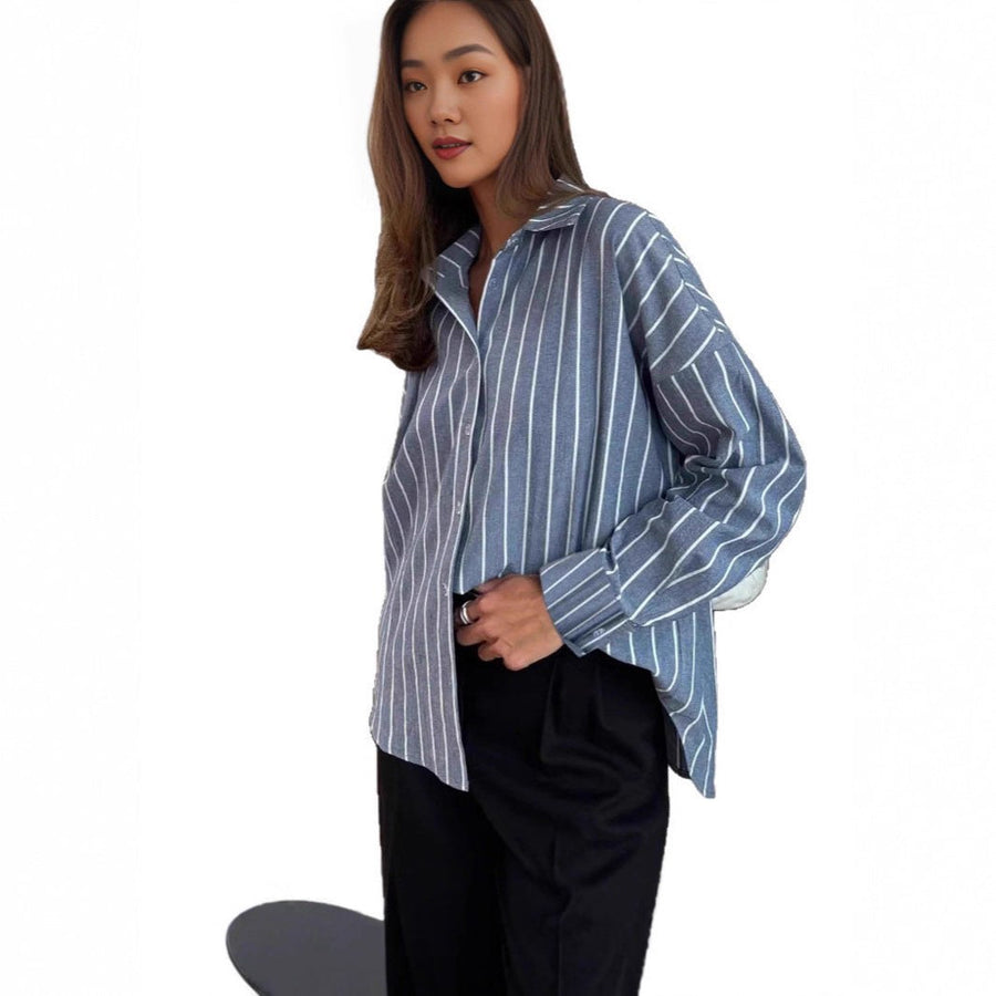 Etta Casual Blouse with Striped in Grey