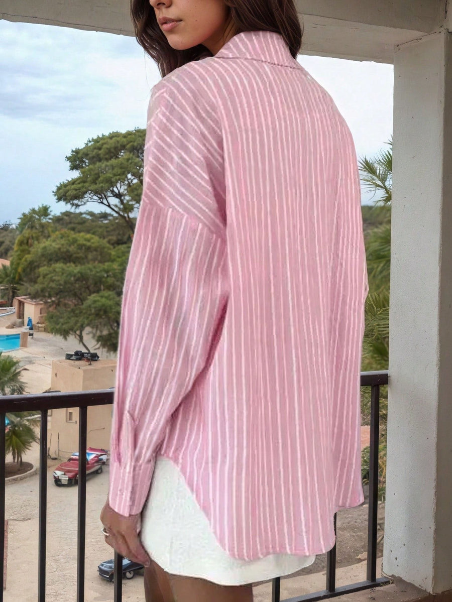 Etta Casual Blouse with Striped in Pink